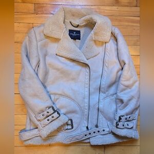 American Eagle Women's Suede Sherpa Moto Jacket